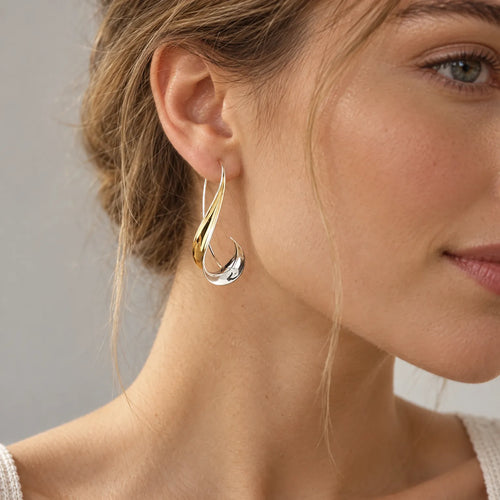 Aurelia - Twisted Two-Tone Dangle Earrings Accessorizing Evening Outfits