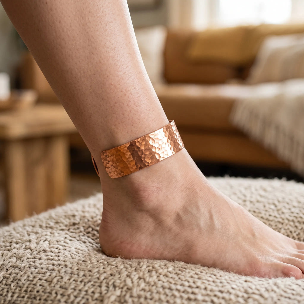 Aurevion - Hammered Open Cuff Ankle Bracelet Accenting Warm-Weather Footwear And Sandals