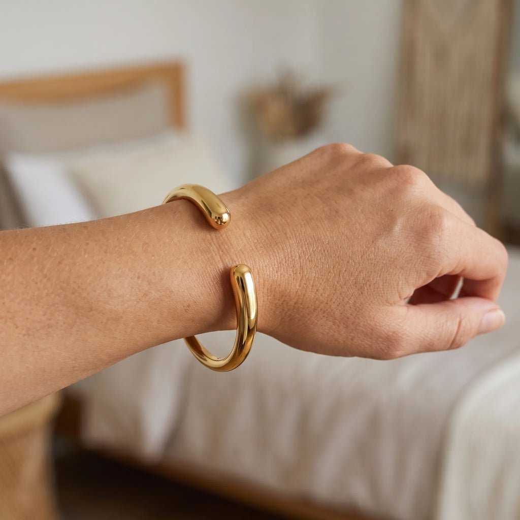 Aurevyn - Open Cuff Polished Wrist Bangle Slip On For A Clean Everyday Accessory