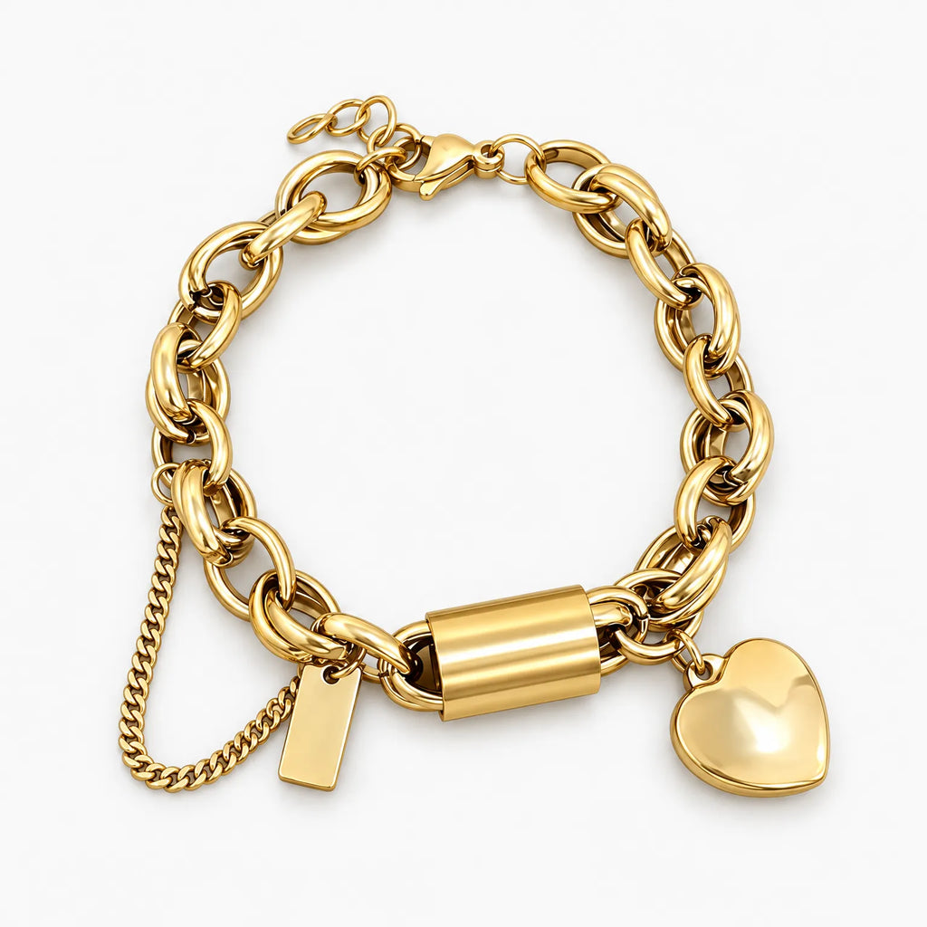 Avenelle - Chunky Chain Link Charm Bracelet Adding Visual Weight To Layered Wrist Stacks