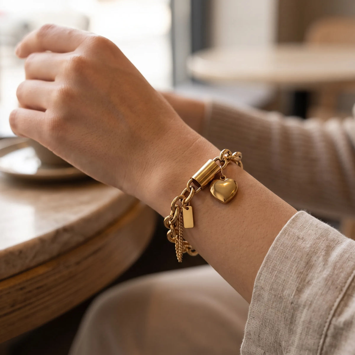 Avenelle - Chunky Chain Link Charm Bracelet Adding Visual Weight To Layered Wrist Stacks