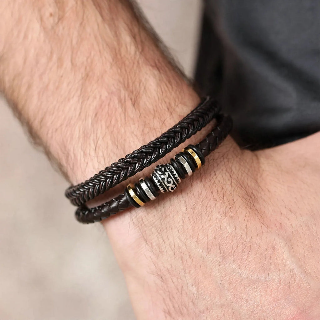 Brodalan - Double-Strand Braided Bracelet With Engraved Clasp Wear It Every Day With Casual Or Dressy Outfits