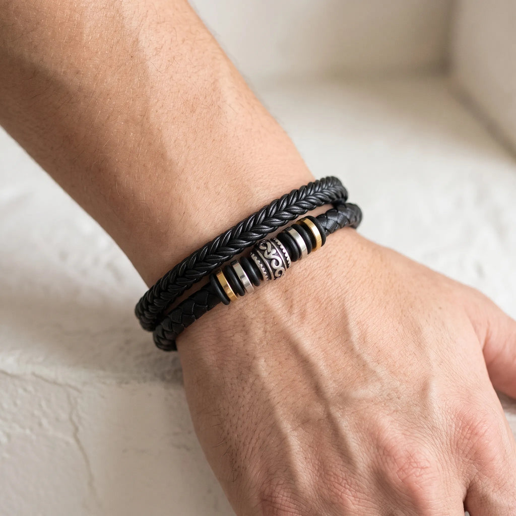 Brodalan - Double-Strand Braided Bracelet With Engraved Clasp Wear It Every Day With Casual Or Dressy Outfits