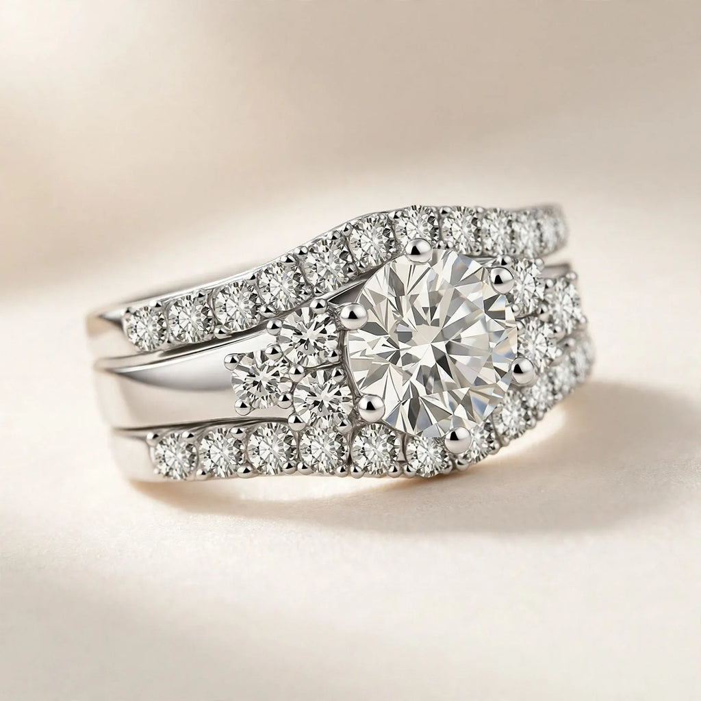 Bryndis - Three-Piece Bridal Ring Set Marking An Anniversary Or Milestone