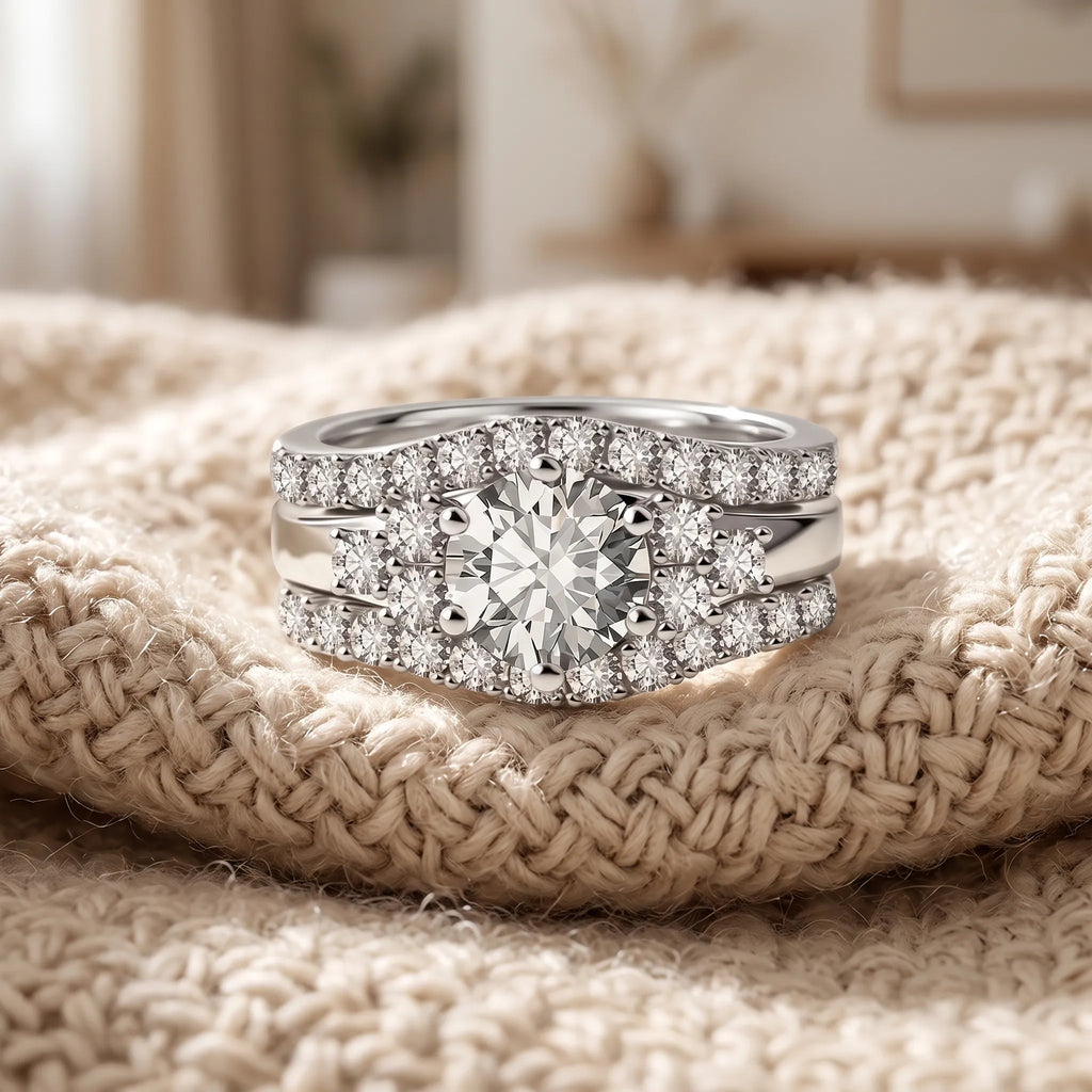 Bryndis - Three-Piece Bridal Ring Set Marking An Anniversary Or Milestone