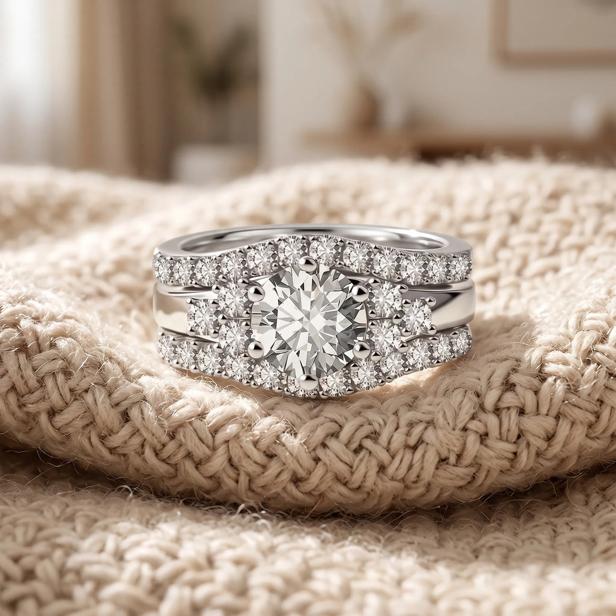 Bryndis - Three-Piece Bridal Ring Set Marking An Anniversary Or Milestone