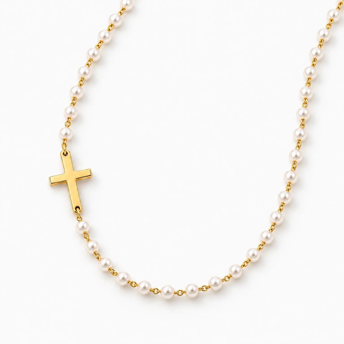 Cadenza - Delicate Sideways Cross Necklace Wearing To Church On Sunday