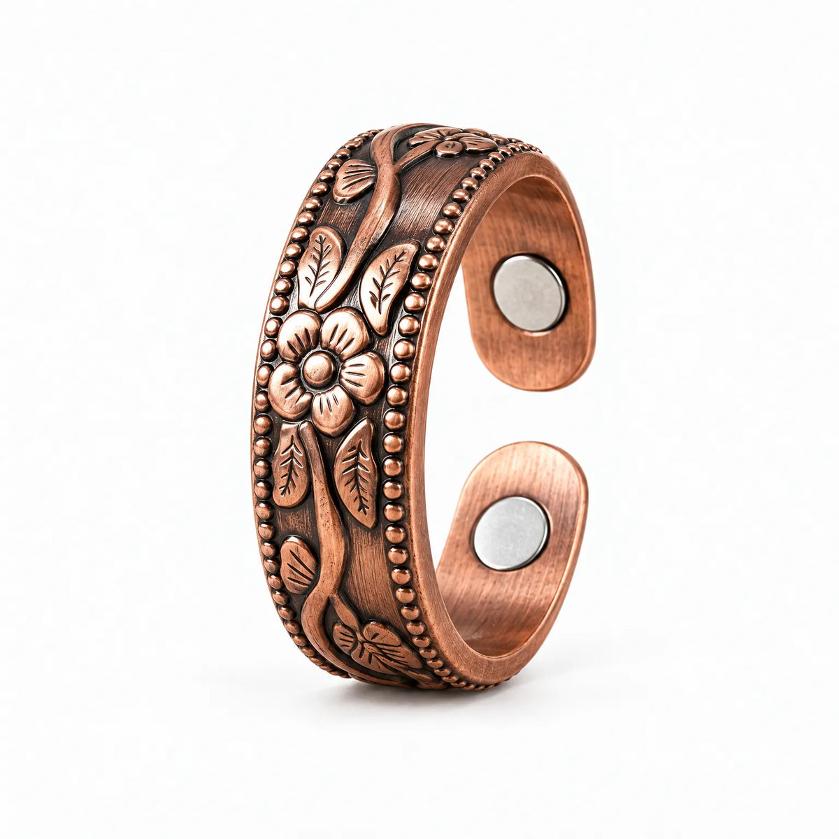 Caelum - Floral Embossed Open Cuff Ring Accessorizing Everyday Casual Or Work Outfits