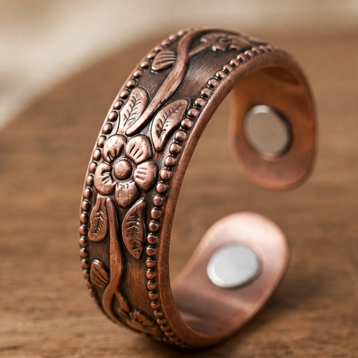 Caelum - Floral Embossed Open Cuff Ring Accessorizing Everyday Casual Or Work Outfits