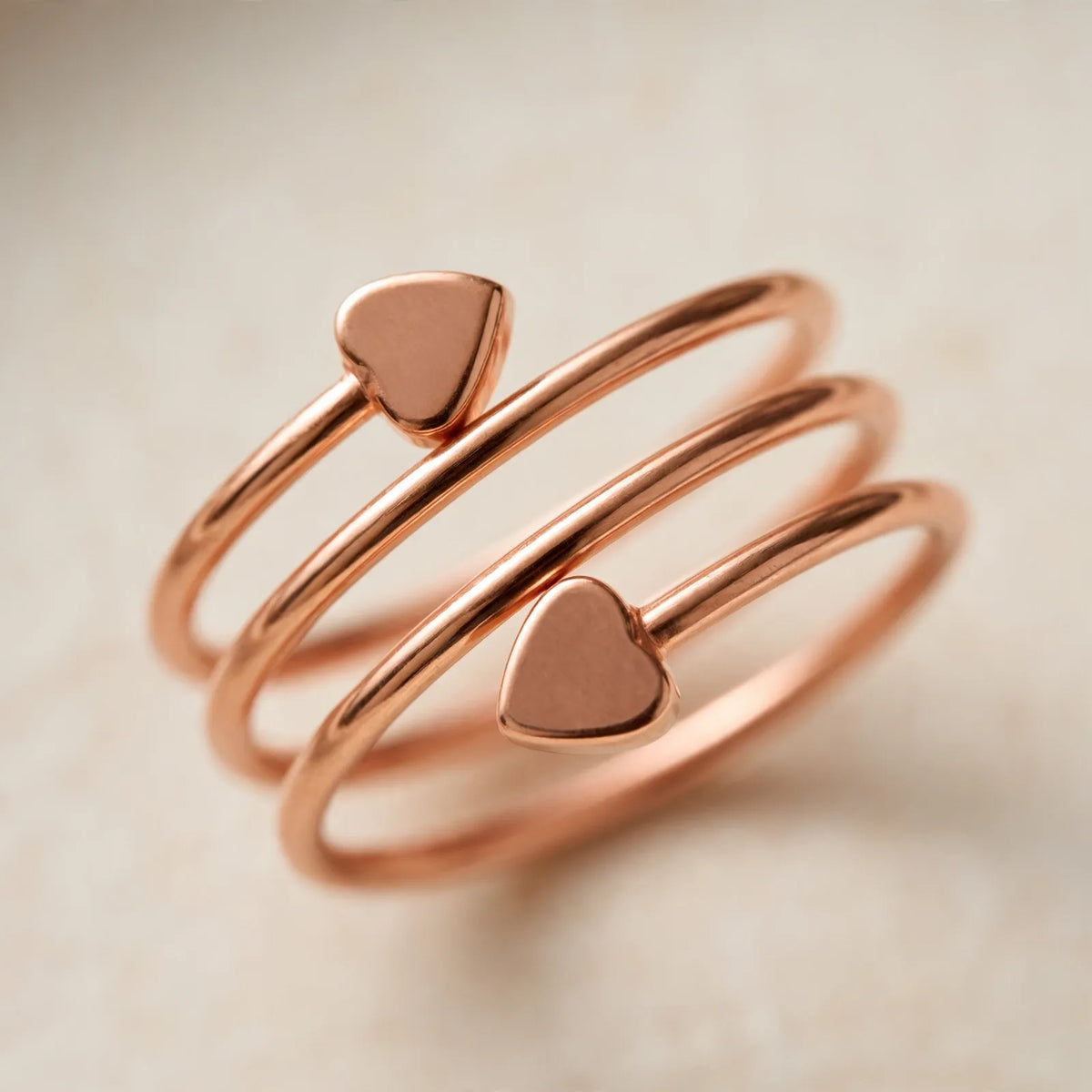Coruvia - Coiled Heart Wire Band Ring Stack Alongside Minimalist Daily Bands