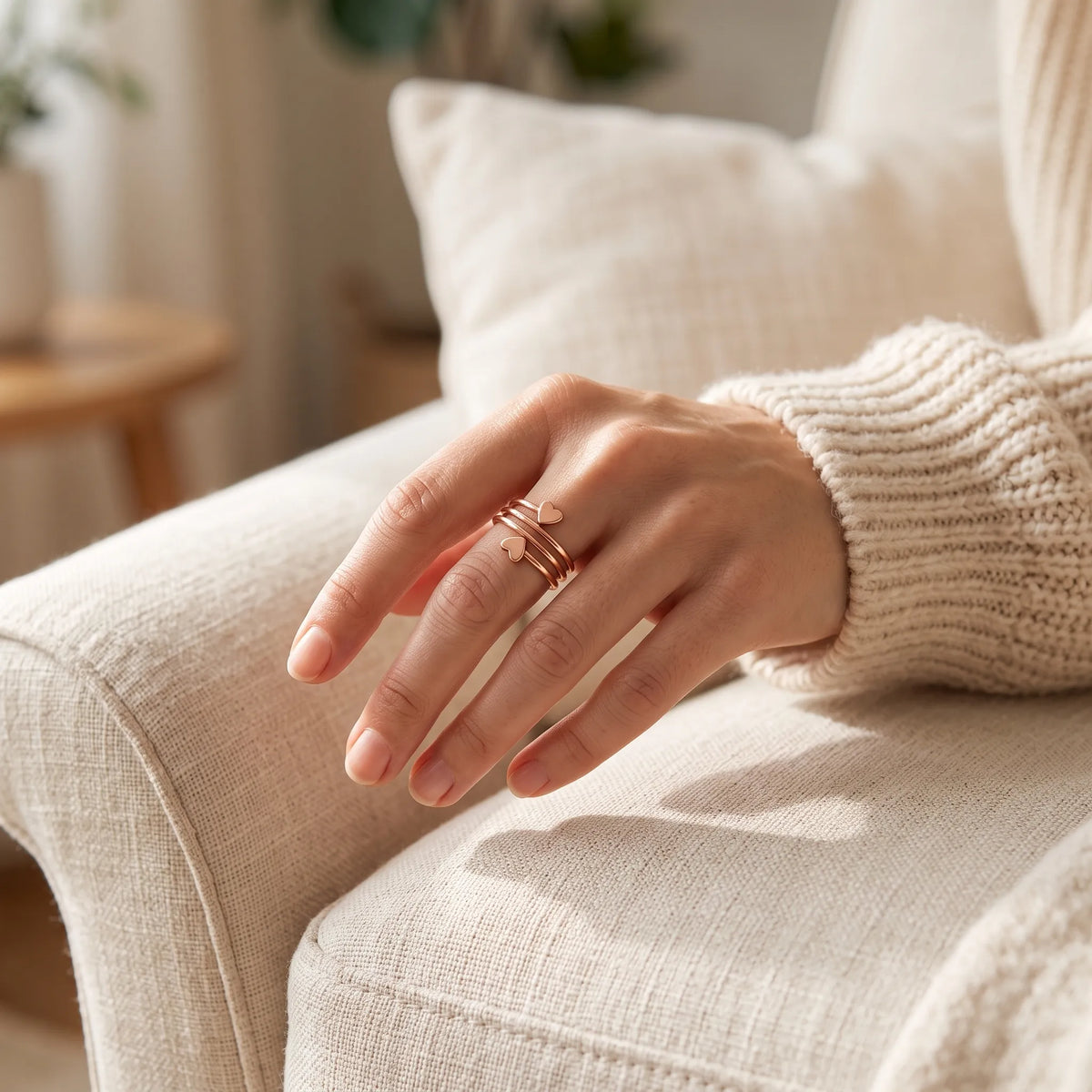 Coruvia - Coiled Heart Wire Band Ring Stack Alongside Minimalist Daily Bands