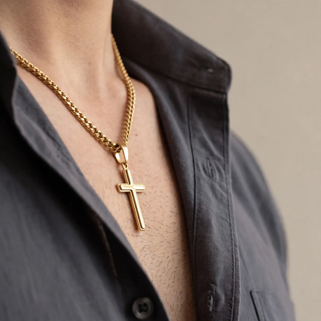 Corvane - Classic Cross Pendant Necklace Wearing Every Day Under A Shirt Or Hoodie