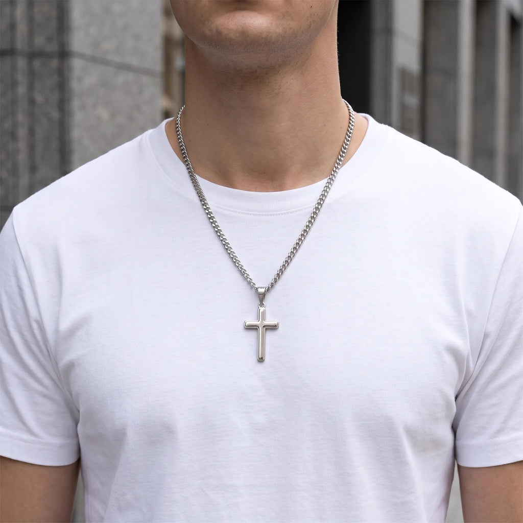Corvane - Classic Cross Pendant Necklace Wearing Every Day Under A Shirt Or Hoodie
