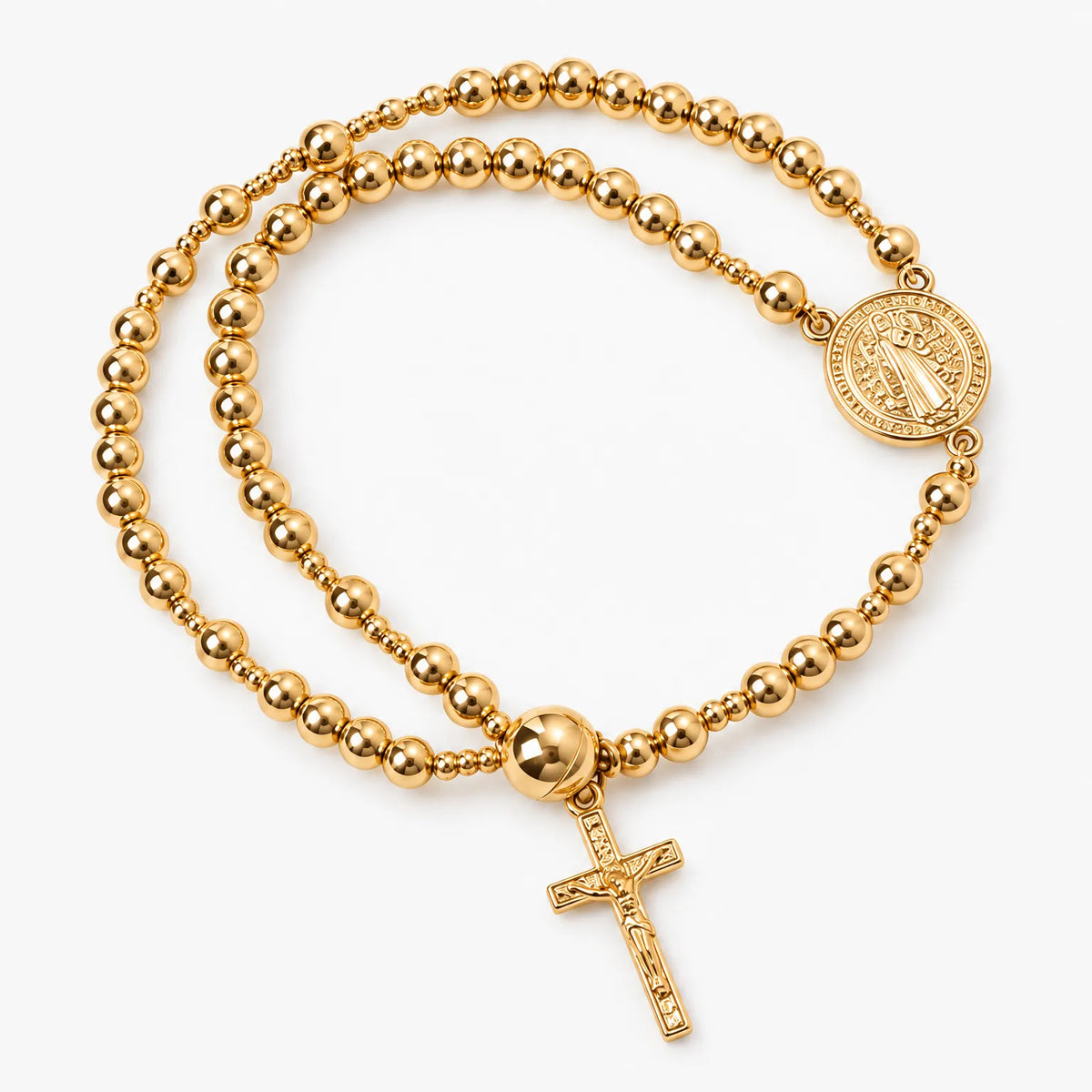 Corvine - Double Wrap Beaded Rosary Bracelet With Cross Charm Wearing As A Daily Religious Accessory