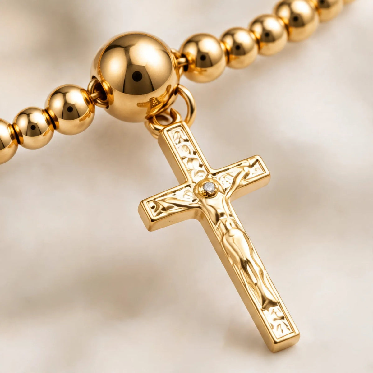 Corvine - Double Wrap Beaded Rosary Bracelet With Cross Charm Wearing As A Daily Religious Accessory