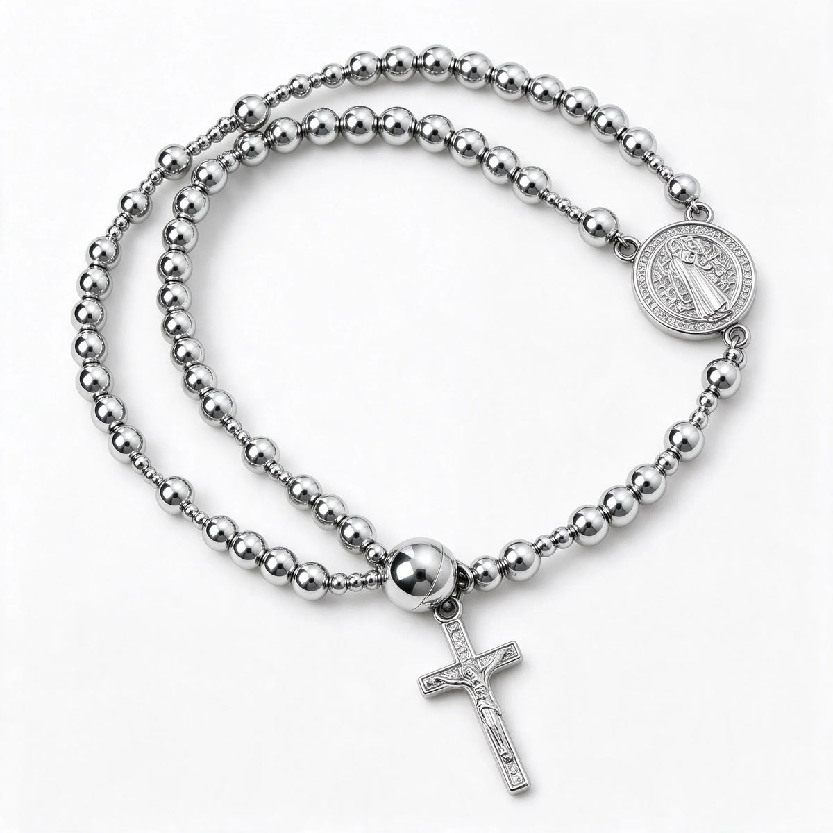 Corvine - Double Wrap Beaded Rosary Bracelet With Cross Charm Wearing As A Daily Religious Accessory