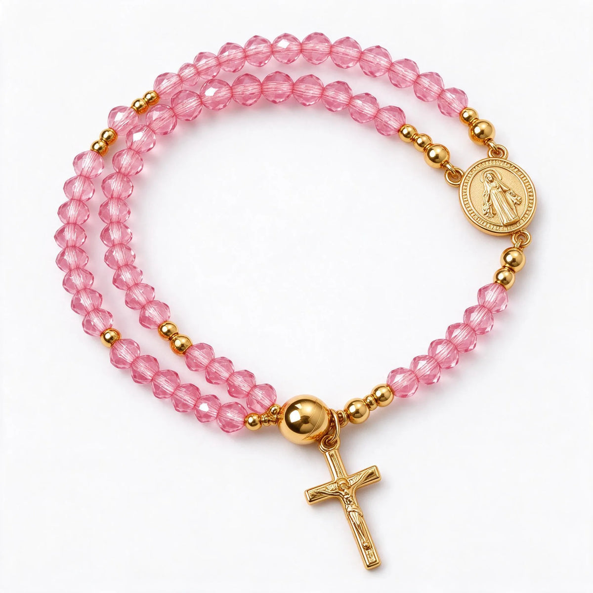 Corvine - Double Wrap Beaded Rosary Bracelet With Cross Charm Wearing As A Daily Religious Accessory