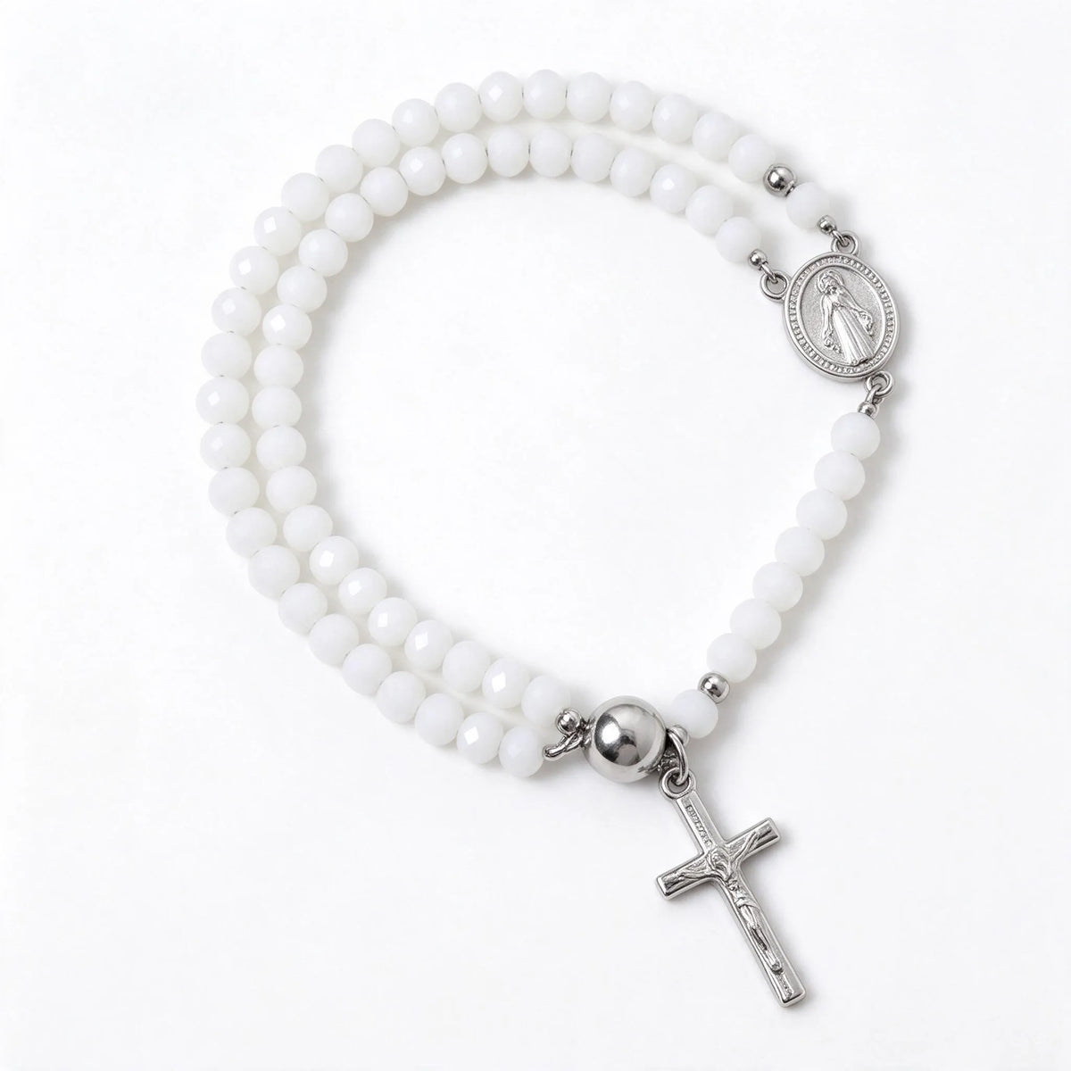 Corvine - Double Wrap Beaded Rosary Bracelet With Cross Charm Wearing As A Daily Religious Accessory