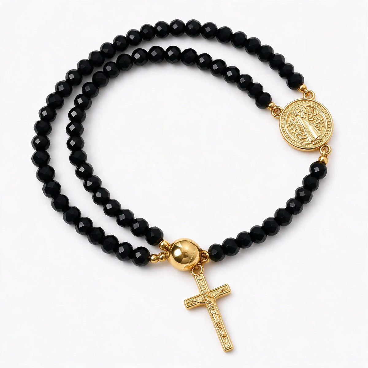 Corvine - Double Wrap Beaded Rosary Bracelet With Cross Charm Wearing As A Daily Religious Accessory