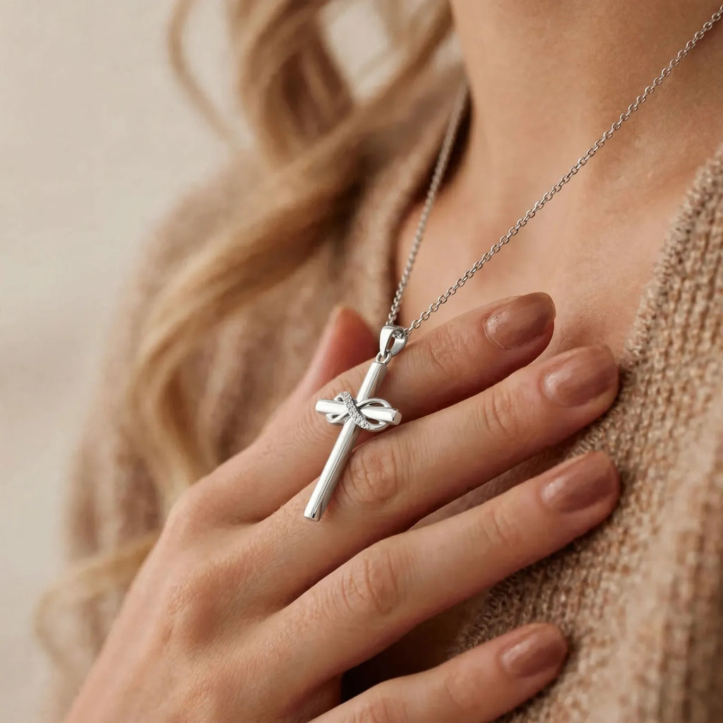 Daelune - Cross Pendant Necklace With Infinity Detail Wearing Every Day As A Simple Accessory