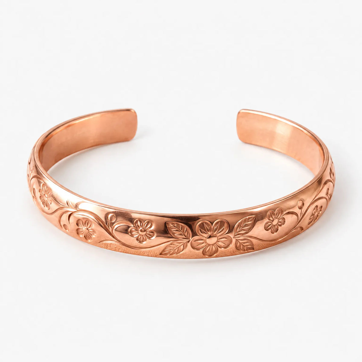 Florante - Floral Engraved Open Cuff Bracelet Wearing For Daily Traditional Wrist Comfort