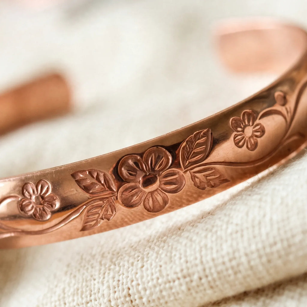 Florante - Floral Engraved Open Cuff Bracelet Wearing For Daily Traditional Wrist Comfort
