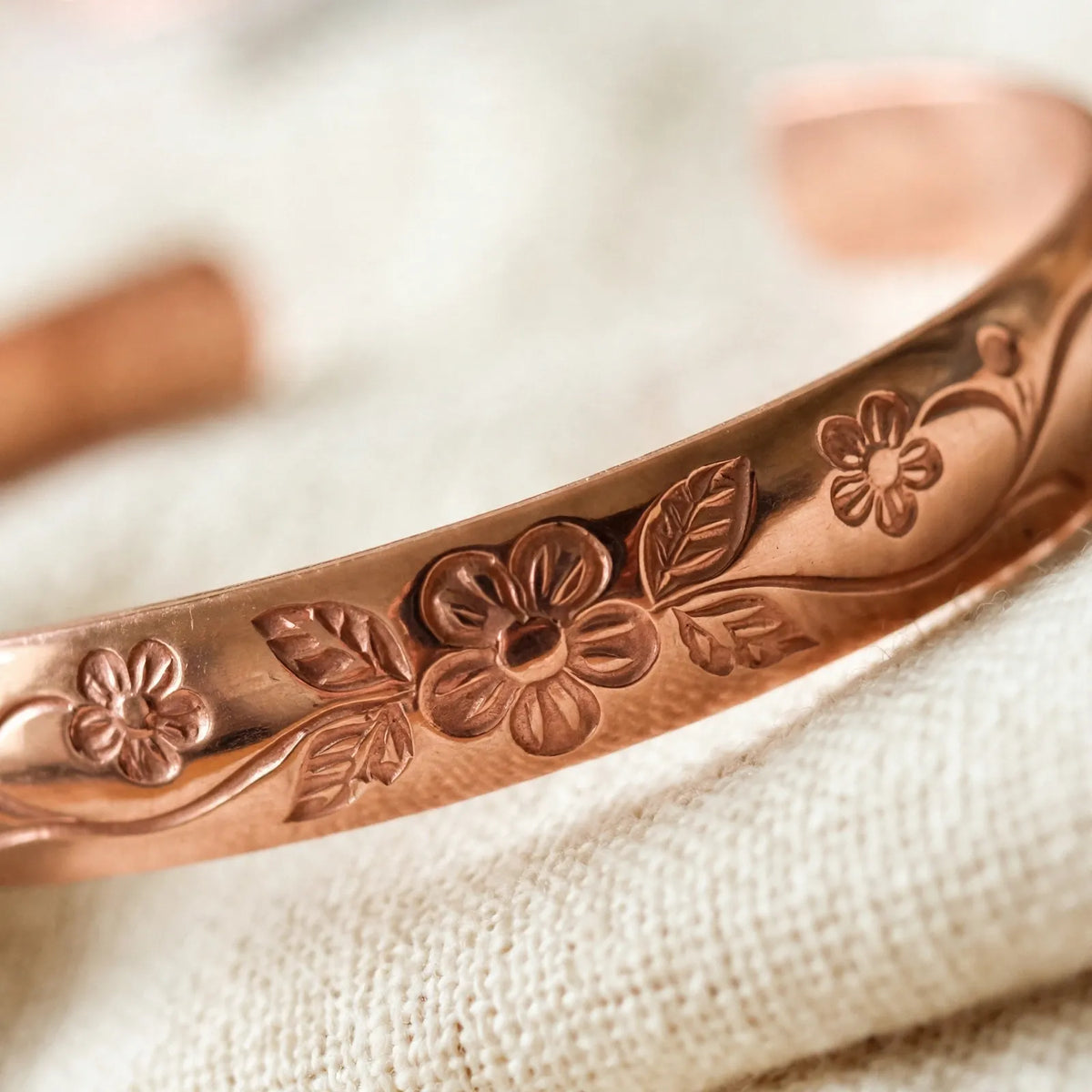 Florante - Floral Engraved Open Cuff Bracelet Wearing For Daily Traditional Wrist Comfort