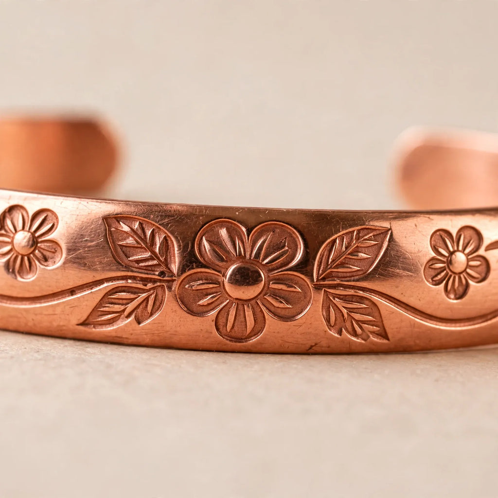 Floravel - Floral Engraved Cuff Bracelet Adding A Floral Accent To Daily Outfits