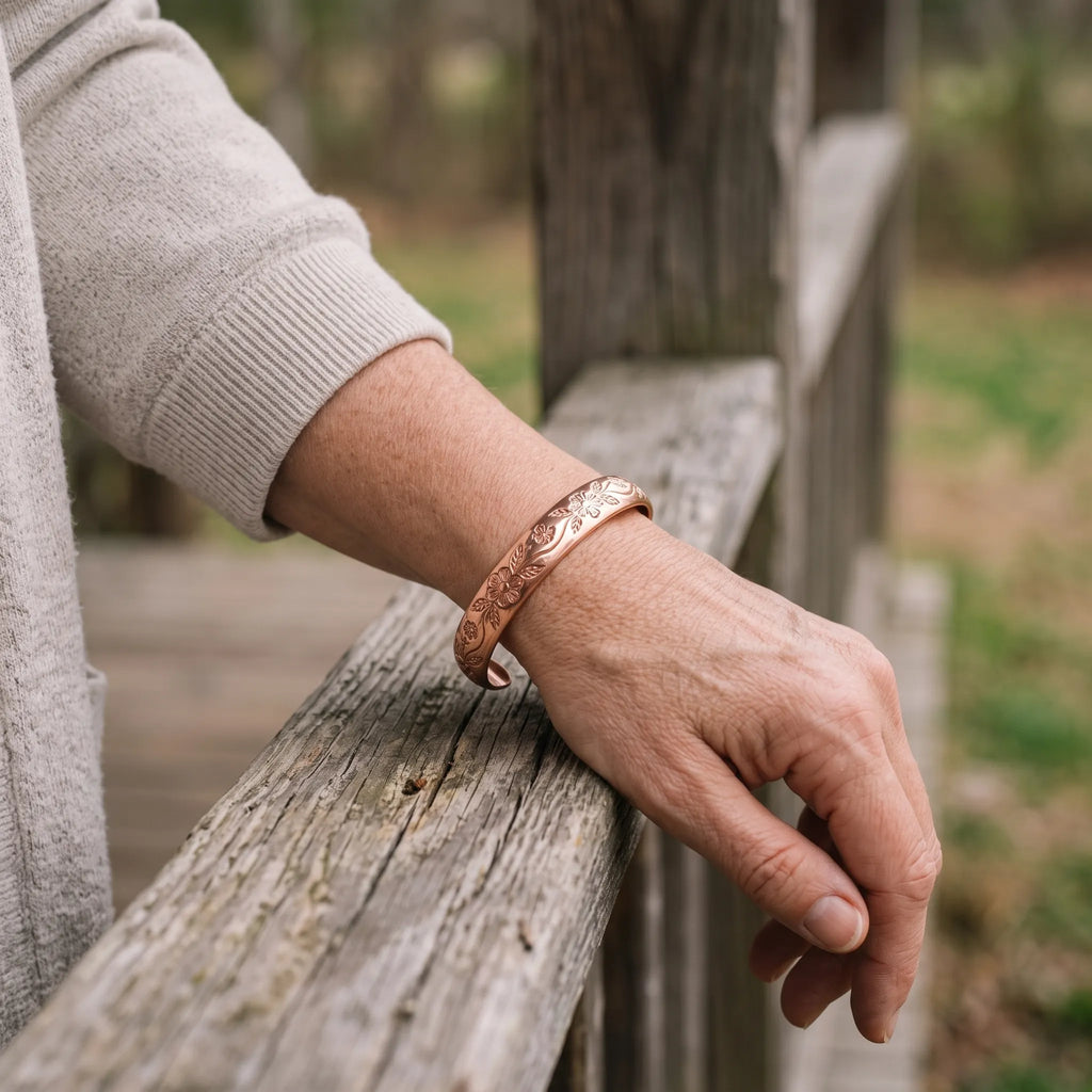 Floravel - Floral Engraved Cuff Bracelet Adding A Floral Accent To Daily Outfits