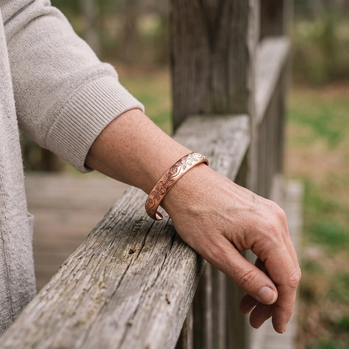 Floravel - Floral Engraved Cuff Bracelet Adding A Floral Accent To Daily Outfits