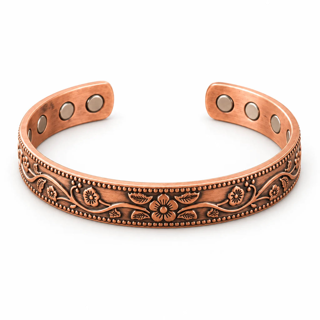 Kaelion - Floral Engraved Open Cuff Bracelet Accessorize Everyday Casual And Formal Outfits