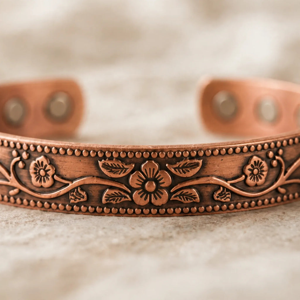 Kaelion - Floral Engraved Open Cuff Bracelet Accessorize Everyday Casual And Formal Outfits