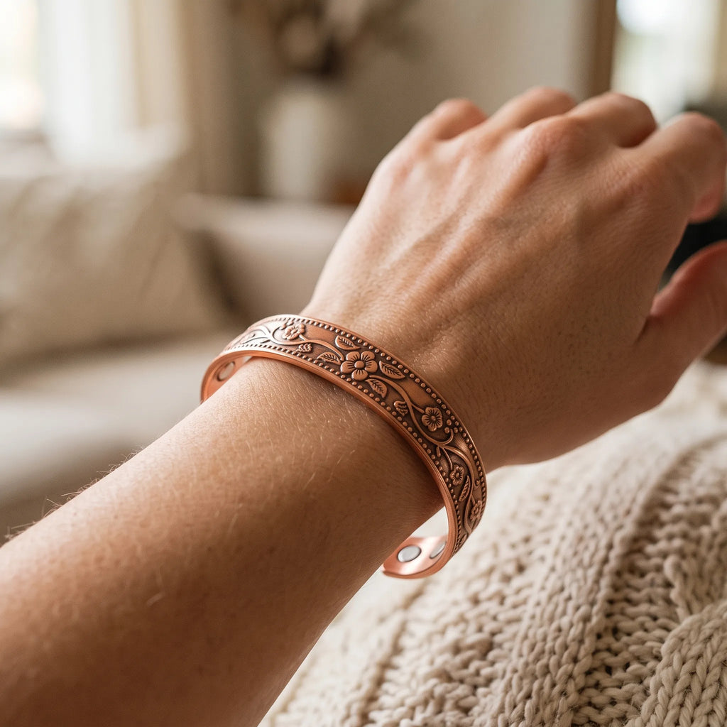 Kaelion - Floral Engraved Open Cuff Bracelet Accessorize Everyday Casual And Formal Outfits