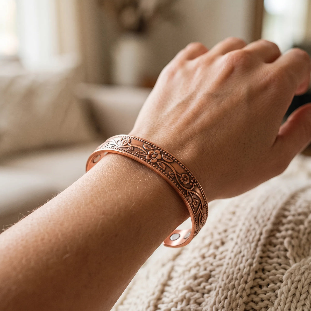 Kaelion - Floral Engraved Open Cuff Bracelet Accessorize Everyday Casual And Formal Outfits