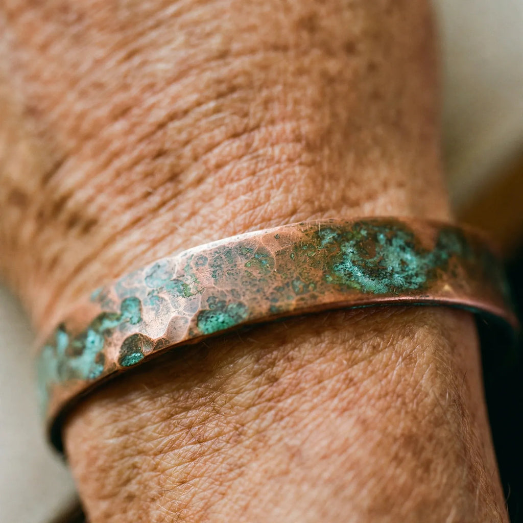 Kaelum - Hammered Magnetic Open Cuff Bracelet Wearing As An Understated Daily Jewelry Piece