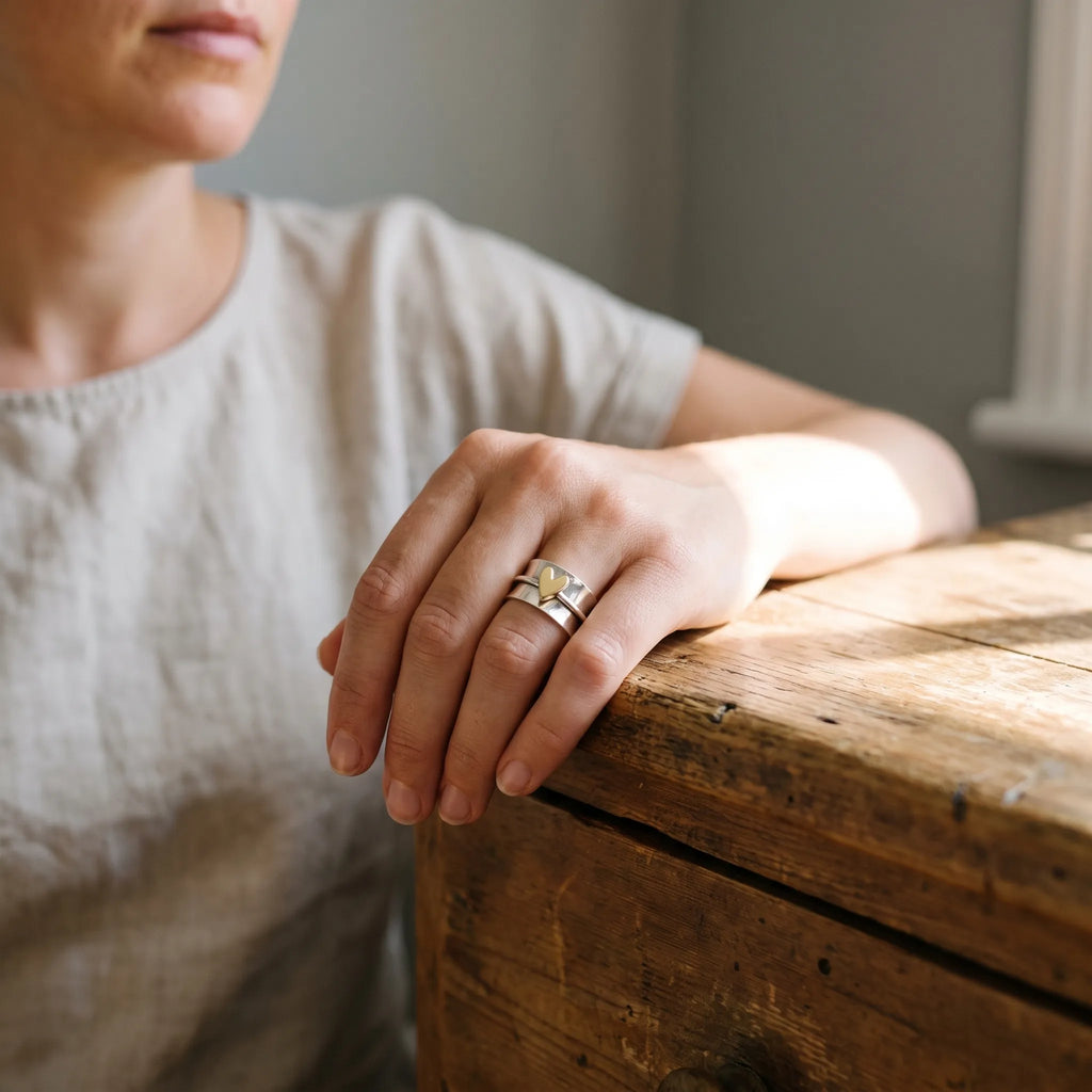 Kinetra - Mixed-Metal Spinner Ring Engaging Restless Hands