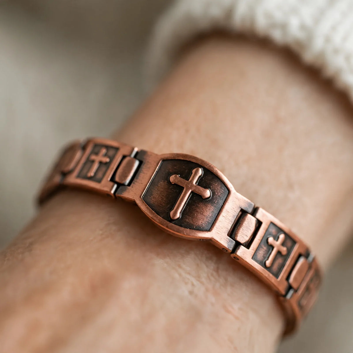 Kreston - Cross Motif Link Wrist Bracelet Accessorizing Everyday Casual Or Work Wear