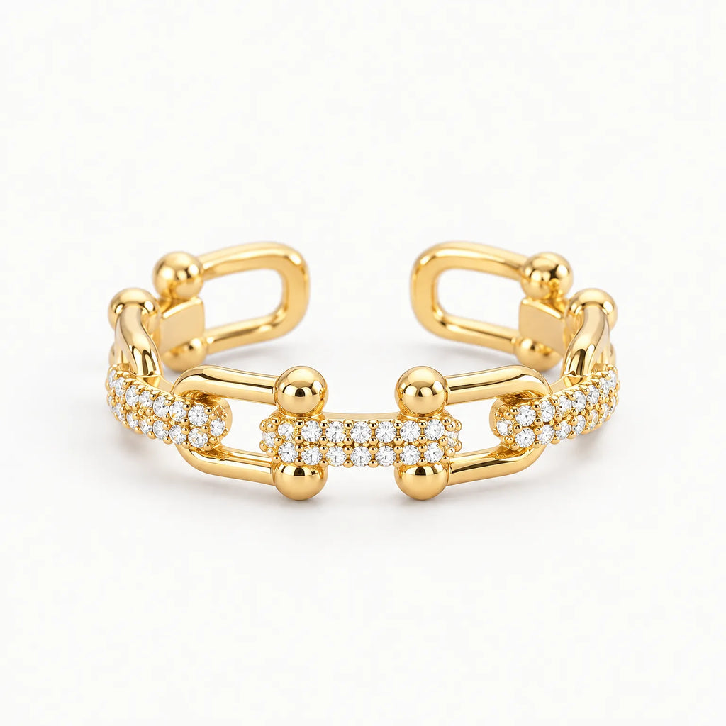 Linova - Open-Ended Chain Link Ring With Crystal Accents Stacking With Other Rings For A Layered Hand Look