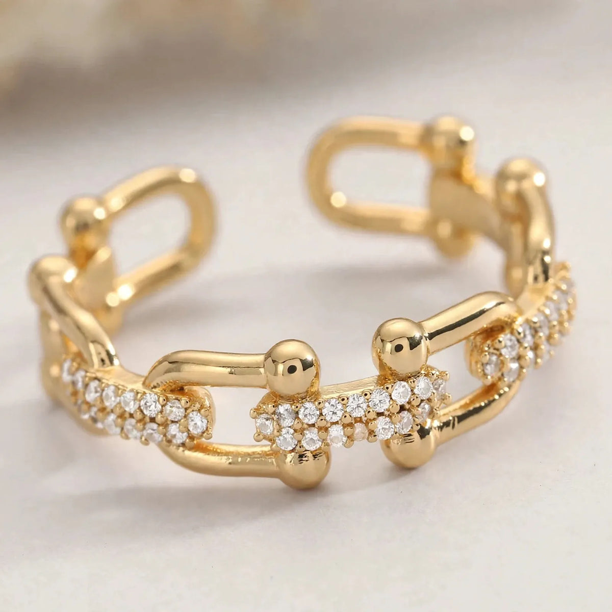 Linova - Open-Ended Chain Link Ring With Crystal Accents Stacking With Other Rings For A Layered Hand Look