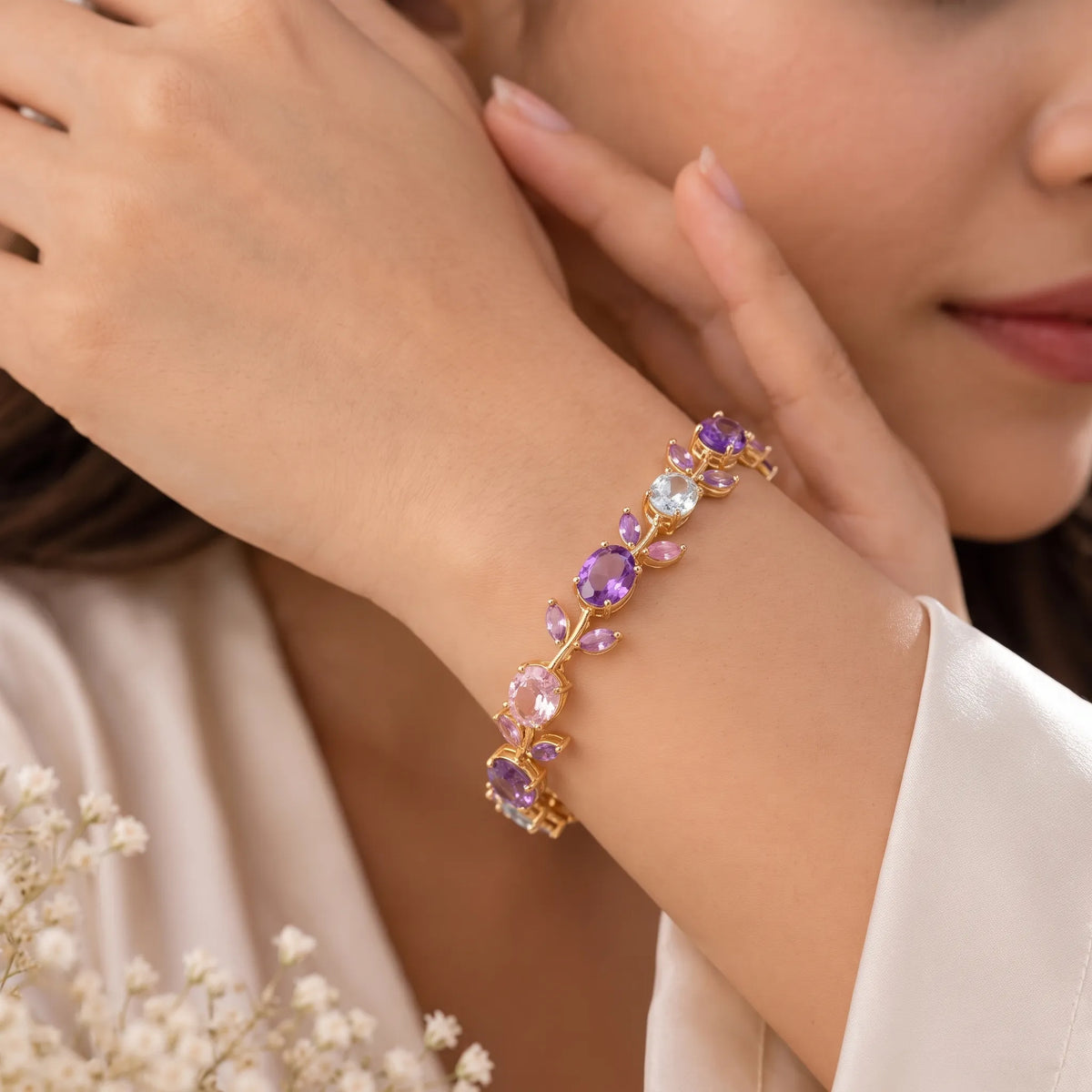 Lumevra - Unisex Everyday Tennis Bracelet With Stones Wearing It Solo For A Polished Everyday Look