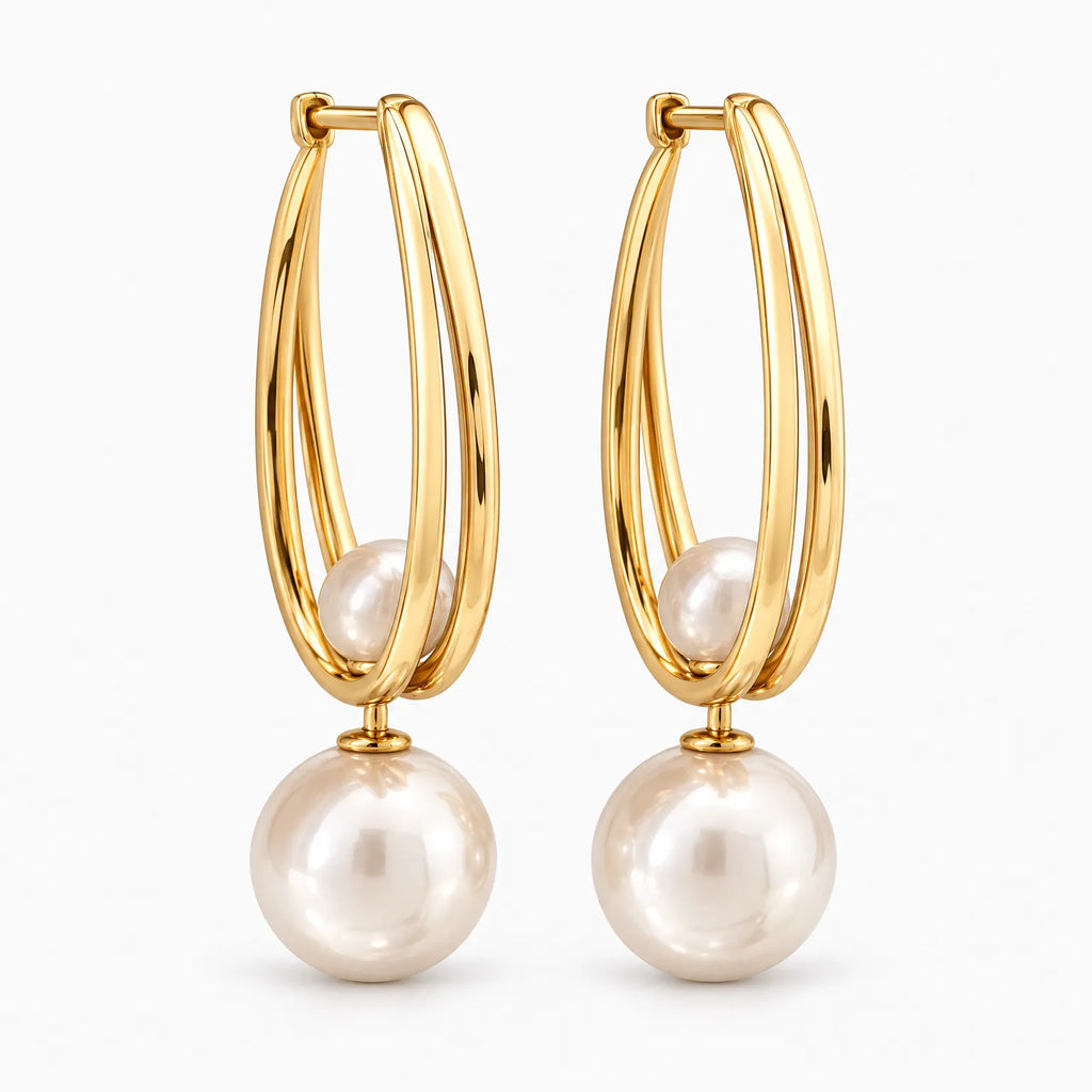 Luminelle - Double Hoop Dangle Drop Earrings Elevating Casual Everyday Outfits
