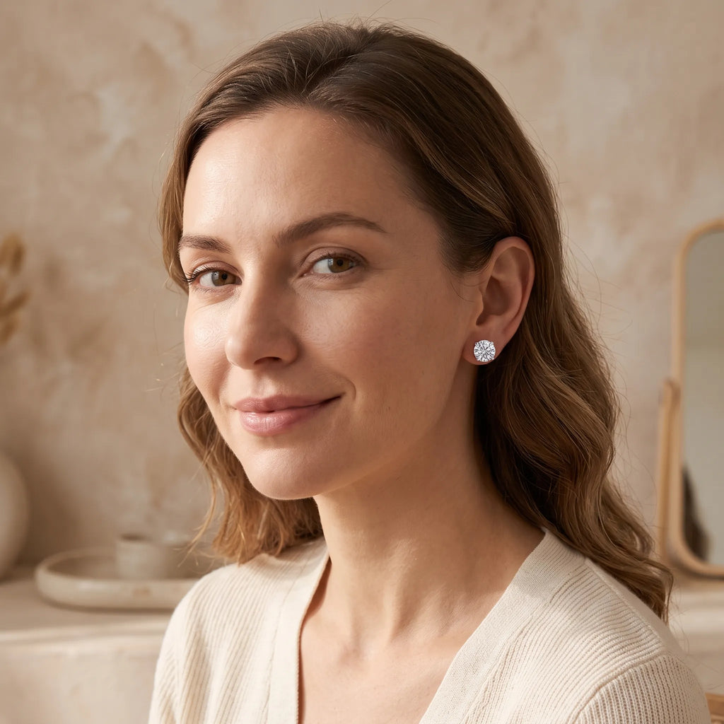Luminique - Classic Solitaire Stud Earrings Wearing For Everyday Subtle Accent