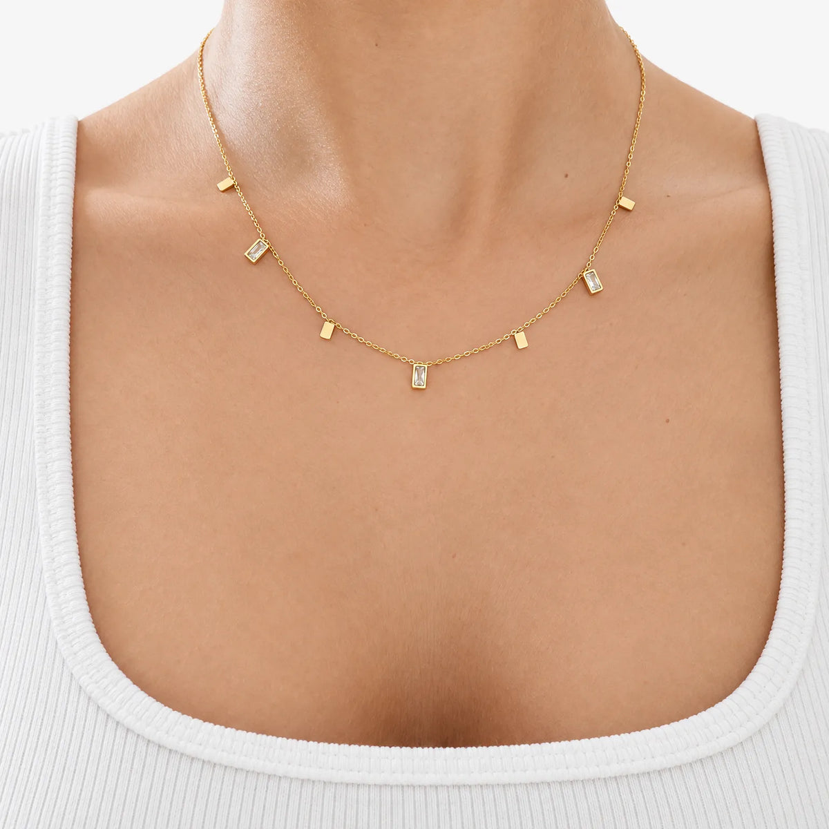 Lumirae - Delicate Drop Charm Necklace Wearing It On Its Own For Everyday Looks