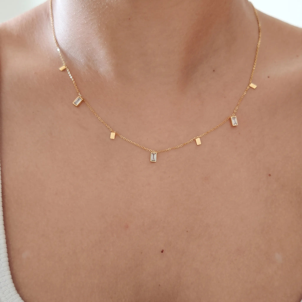Lumirae - Delicate Drop Charm Necklace Wearing It On Its Own For Everyday Looks