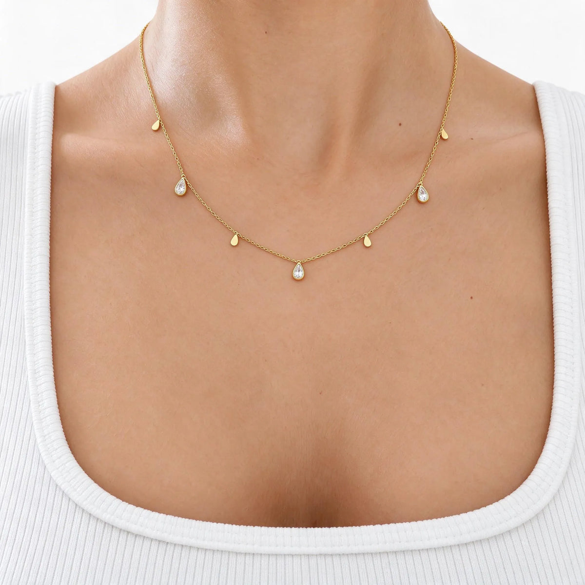Lumirae - Delicate Drop Charm Necklace Wearing It On Its Own For Everyday Looks