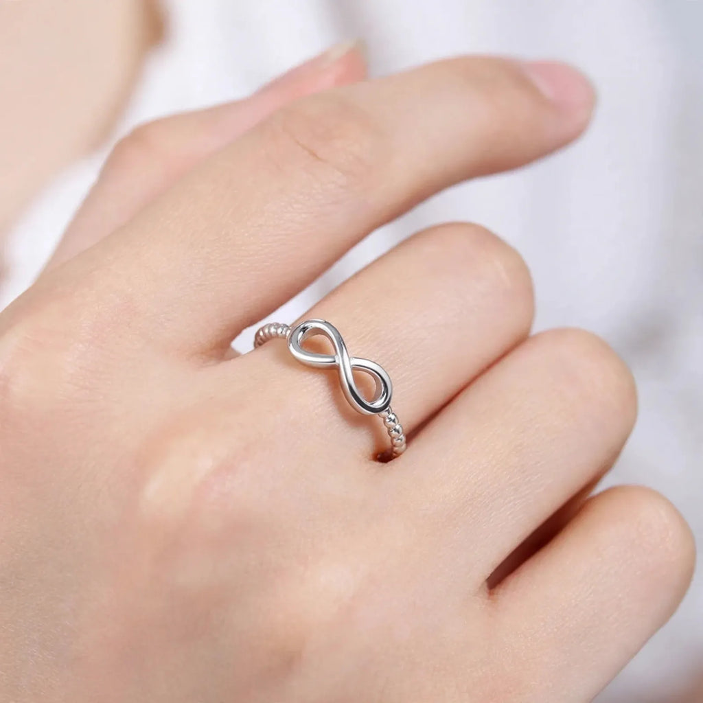 Lunavee - Infinity Knot Ring With Beaded Band Wearing As An Everyday Accessory