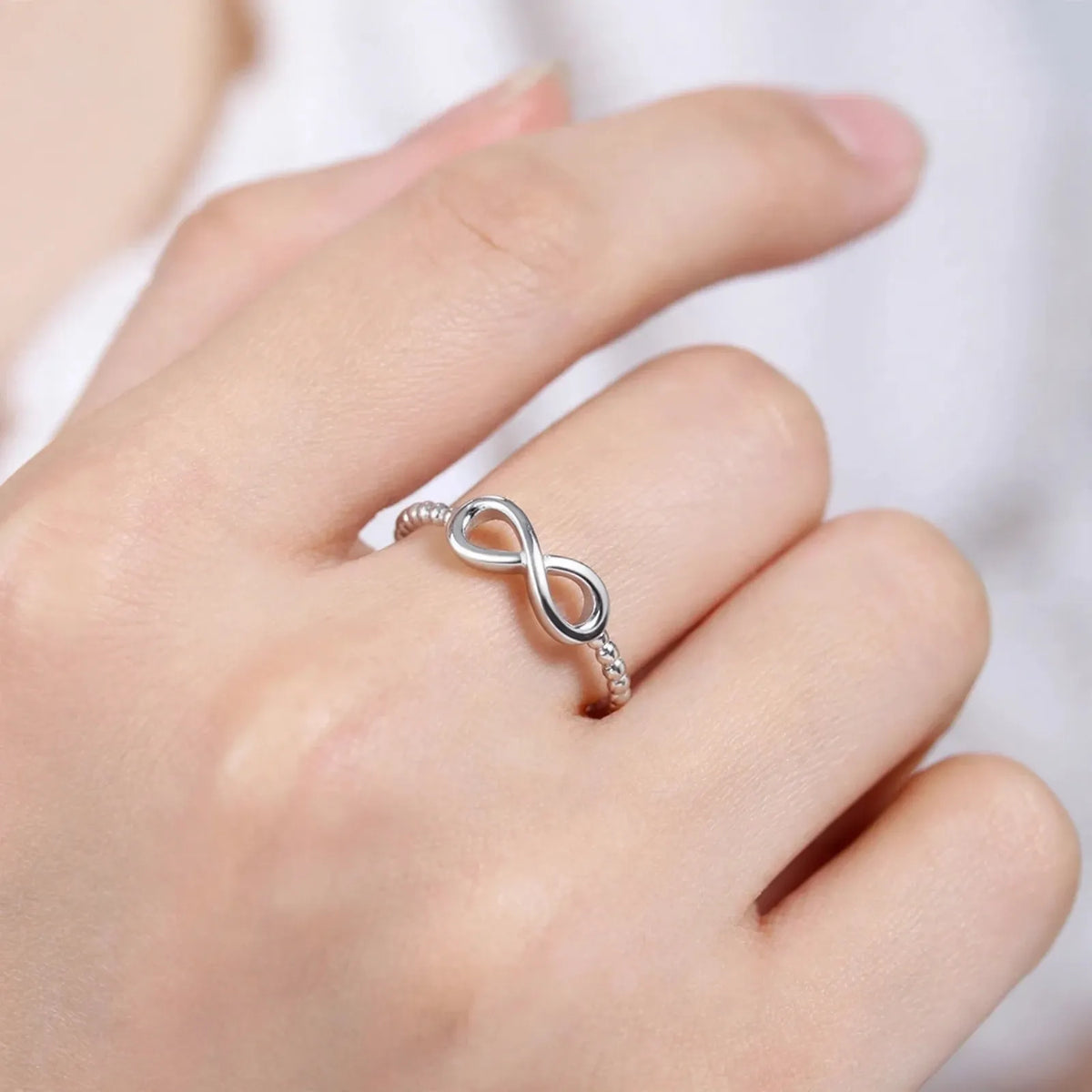 Lunavee - Infinity Knot Ring With Beaded Band Wearing As An Everyday Accessory