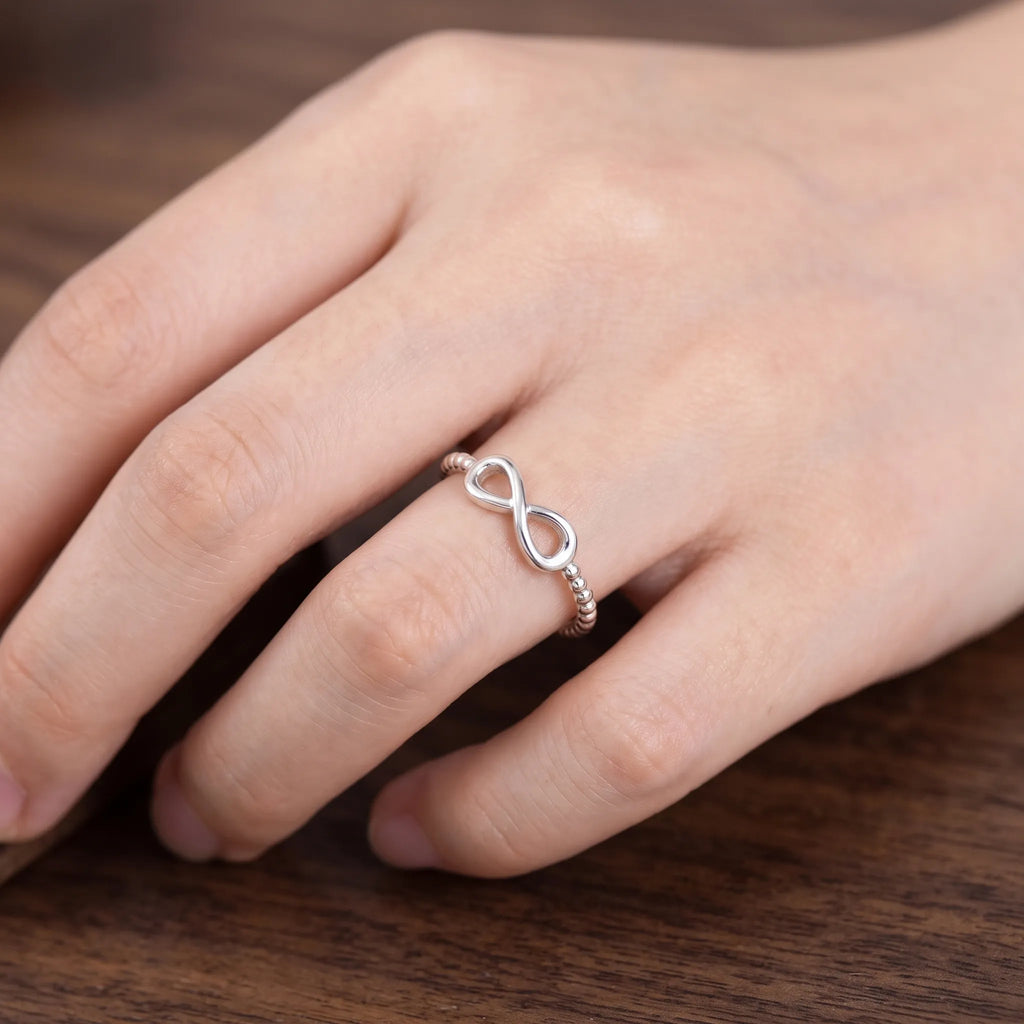 Lunavee - Infinity Knot Ring With Beaded Band Wearing As An Everyday Accessory