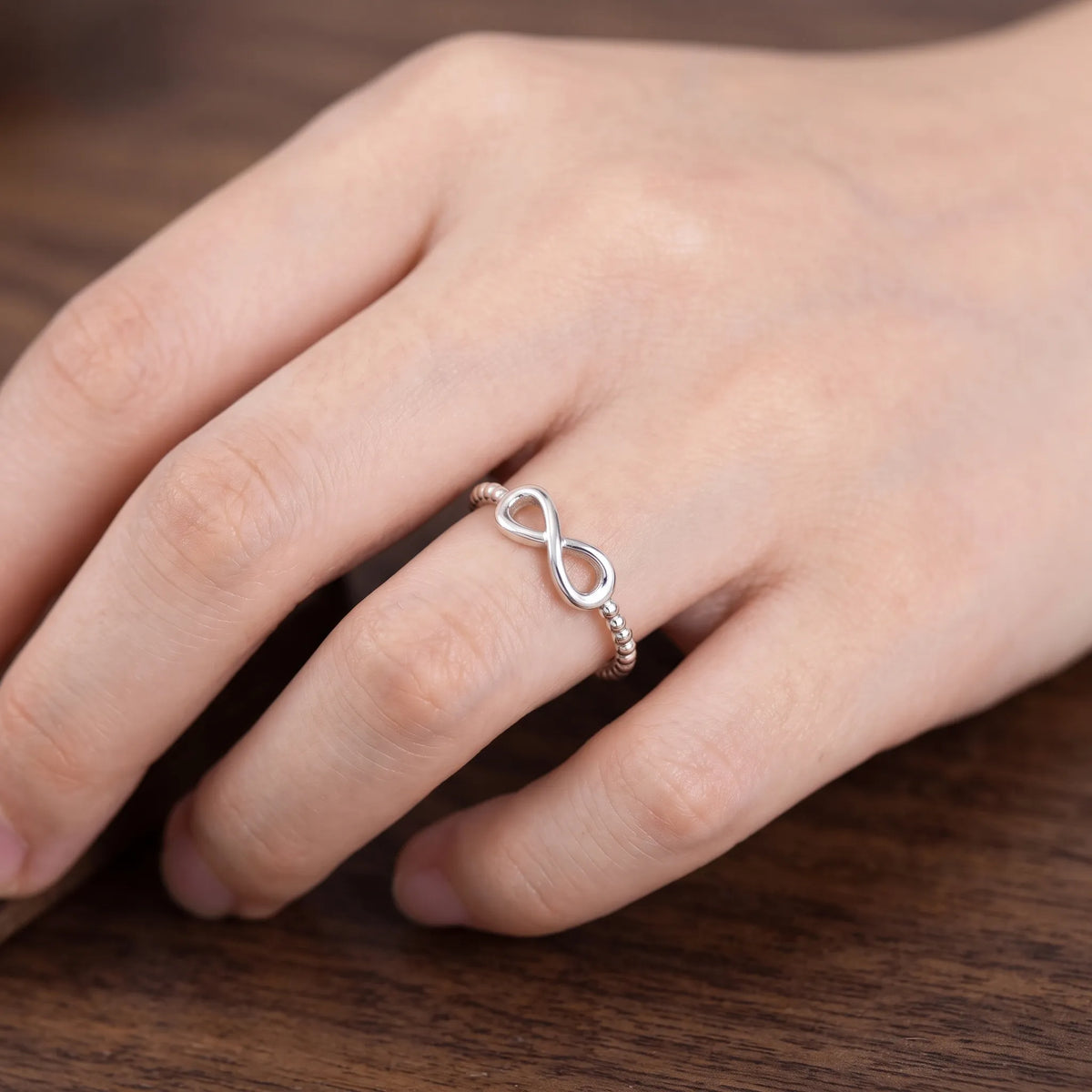 Lunavee - Infinity Knot Ring With Beaded Band Wearing As An Everyday Accessory