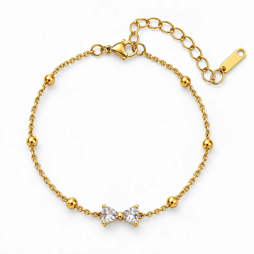 Lunevo - Delicate Chain Bow Charm Bracelet Dressing Up An Everyday Outfit With A Small Touch Of Detail